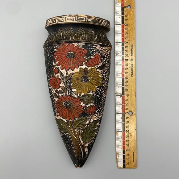 Vintage Japan Tokanabe Ceramic Floral Wall Hanging Plaque Pocket Art Deco - Picture 10 of 11